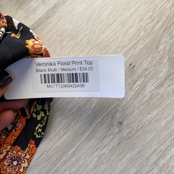 LAURIEBELLES‎ Veronika Floral Print Top Black Multi M Nwt - Picture 4 of 6